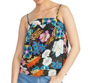Rachel Roy Rikki Tropical Midnight Combo tiered camisole tank top blouse sz M